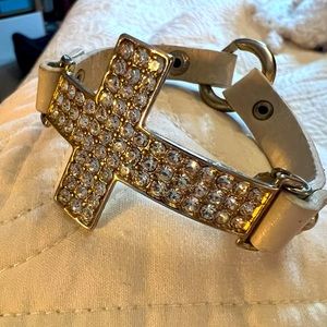 Crystal Pave Cross Bracelet in Gold and White